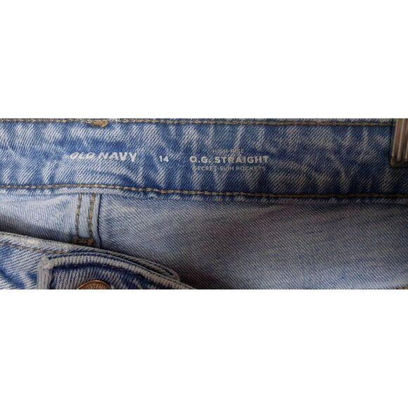 Old Navy Women’s Straight High-Rise Jeans Sz 14 Light Wash Denim O.G. Y2K Retro - Picture 5 of 7